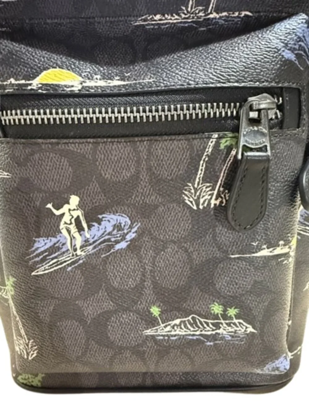 Coach West Pack Sling Bag Charcoal Multi Signature Canvas Surf Print NWT